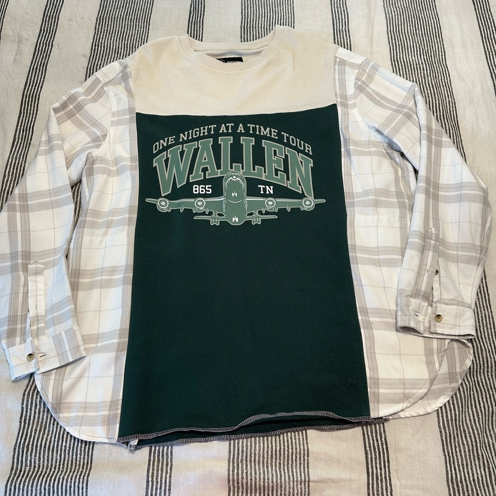 Custom Morgan Wallen Tour Flannel Green and Cream